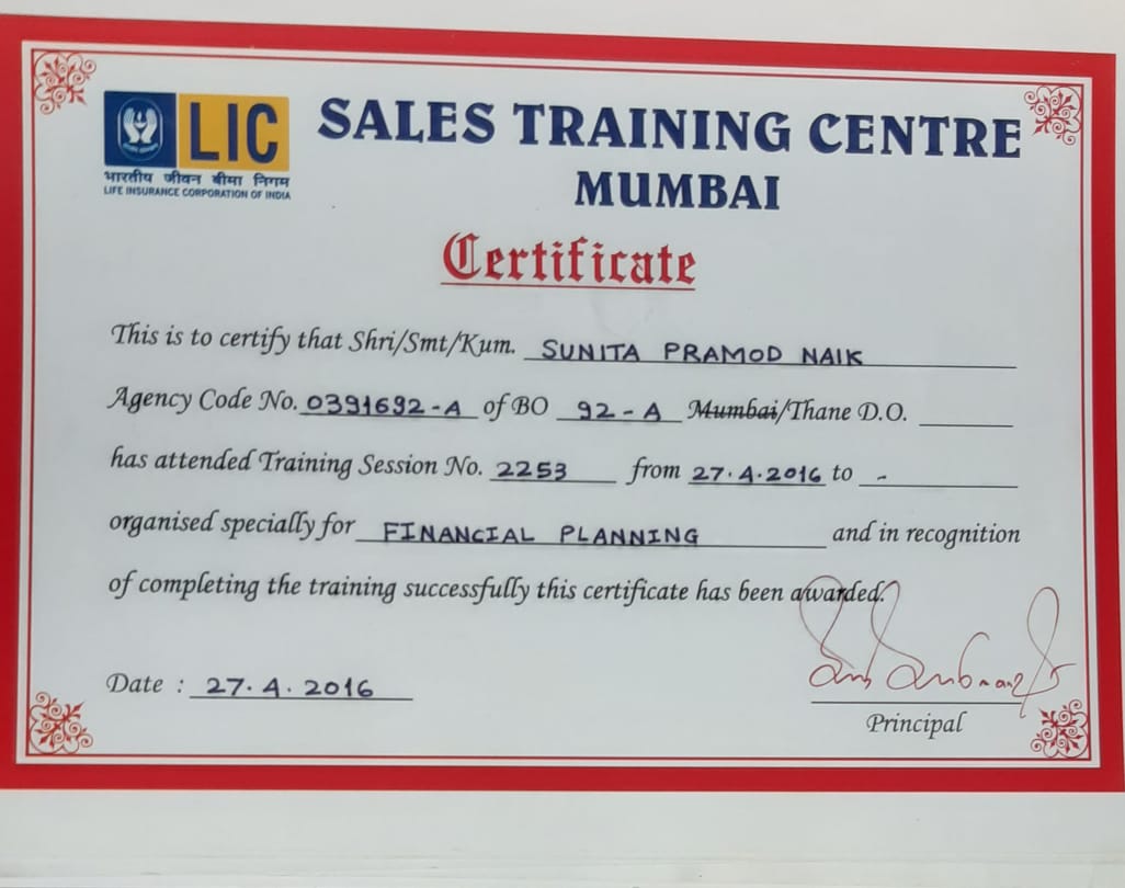 CERTIFICATE FROM SALES TRAINING CENTRE MUMBAI
